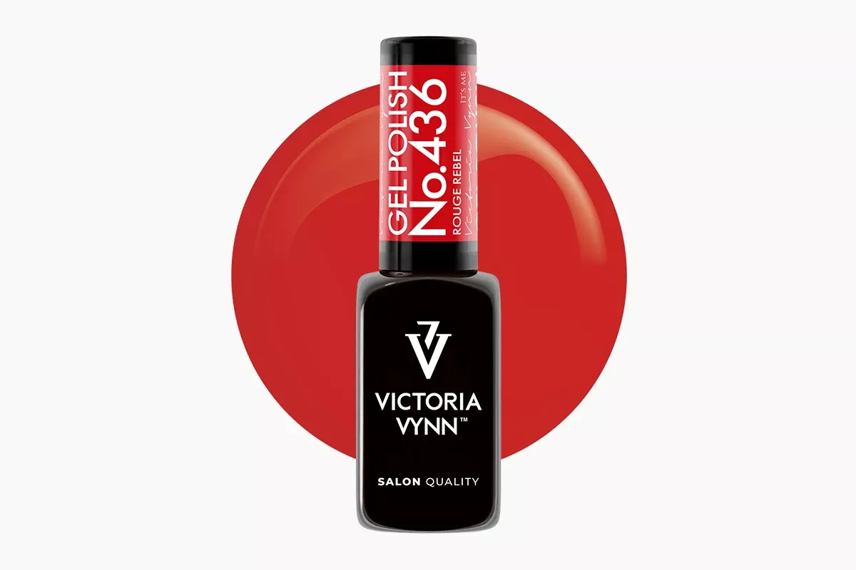 Lakier hybrydowy Victoria Vynn Rouge Rebel 436 - pełne równe krycie czerwieni na paznokciach