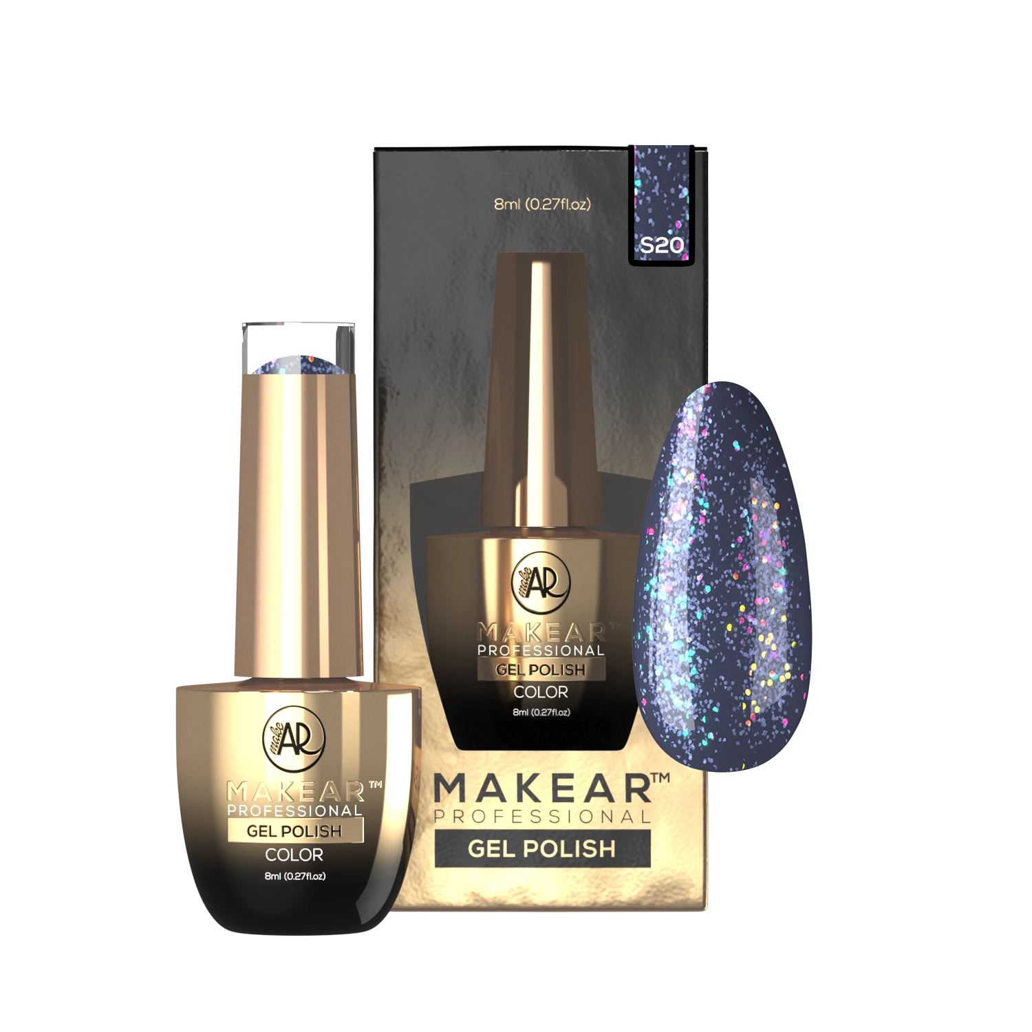 Makear lakier hybrydowy S20 - granatowa baza z wieloko zdjecie 4, 8 ml