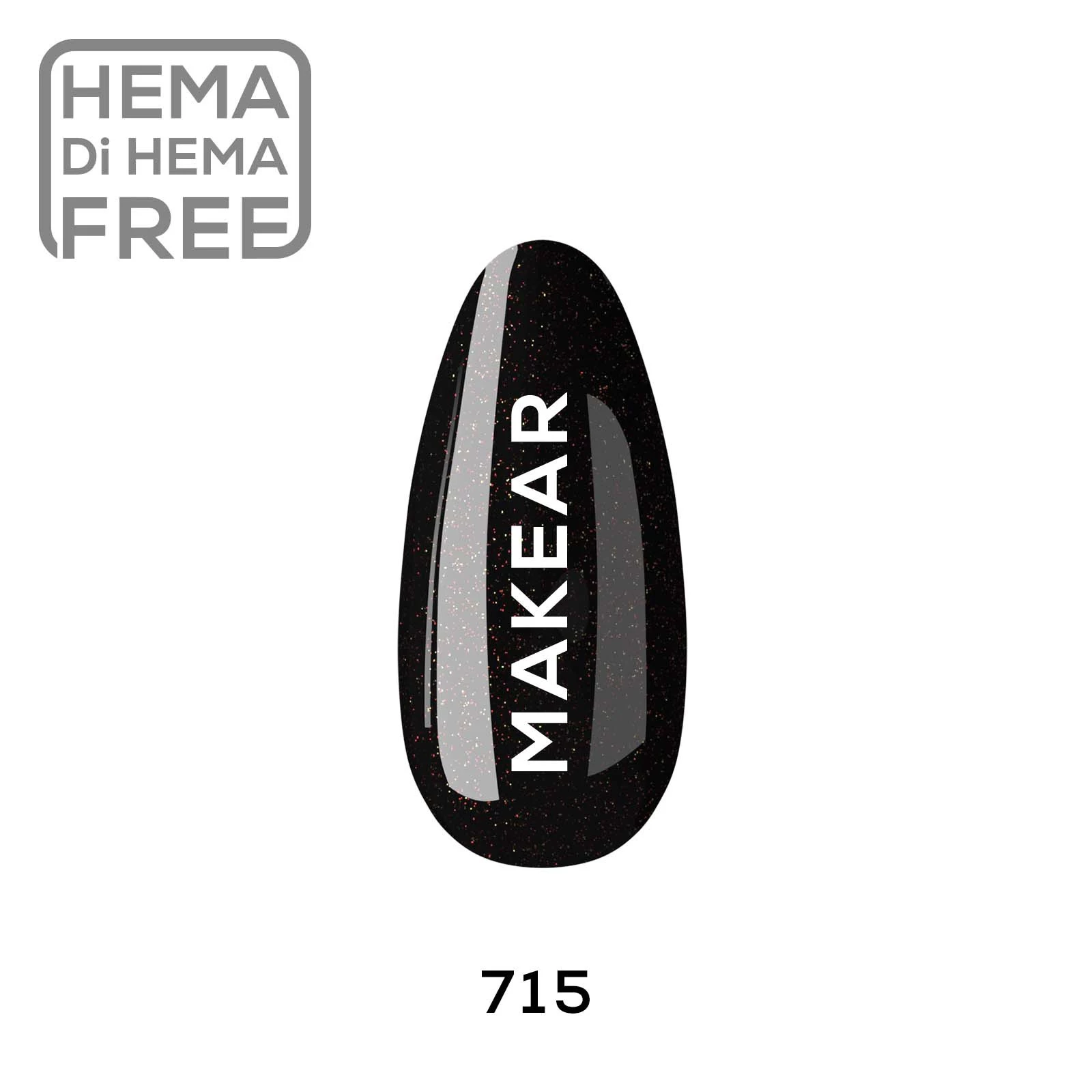 Makear lakier hybrydowy 715 Glamour - czerń ze srebrną iskrą pod światłem, 8 ml