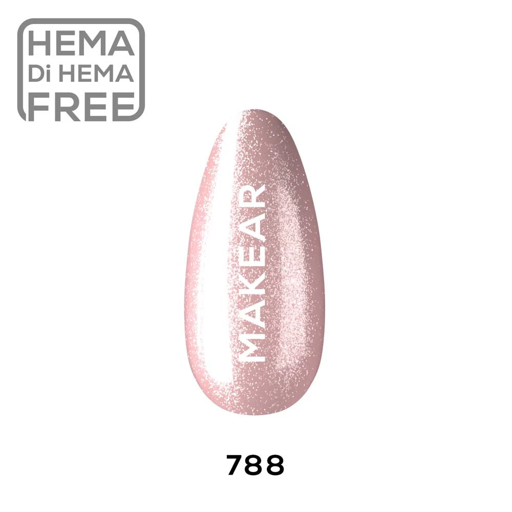 Makear 788 Glamour - różany połysk lakieru hybrydowego z brokatem, 8 ml