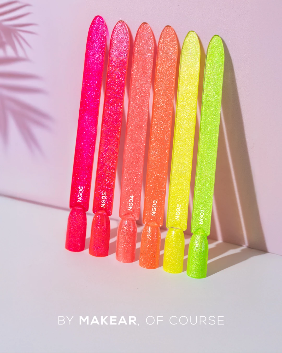 Makear NG05 NeoShine - intensywny różowo-koralowy neon z migoczącym brokatem, 8 ml