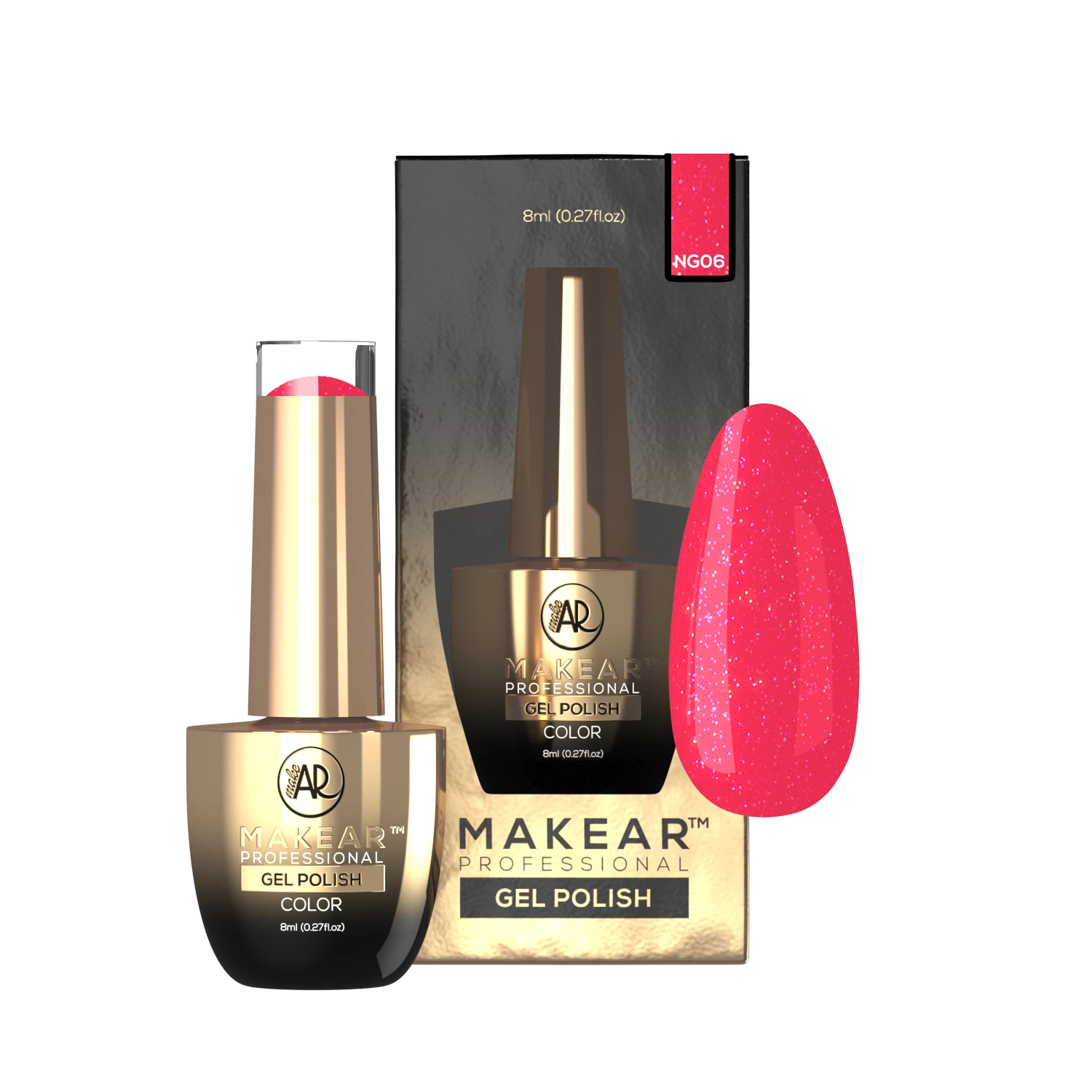 Makear NG06 NeoShine - chłodna malina w neonie z drobinkami brokatu na paznokciach, 8 ml
