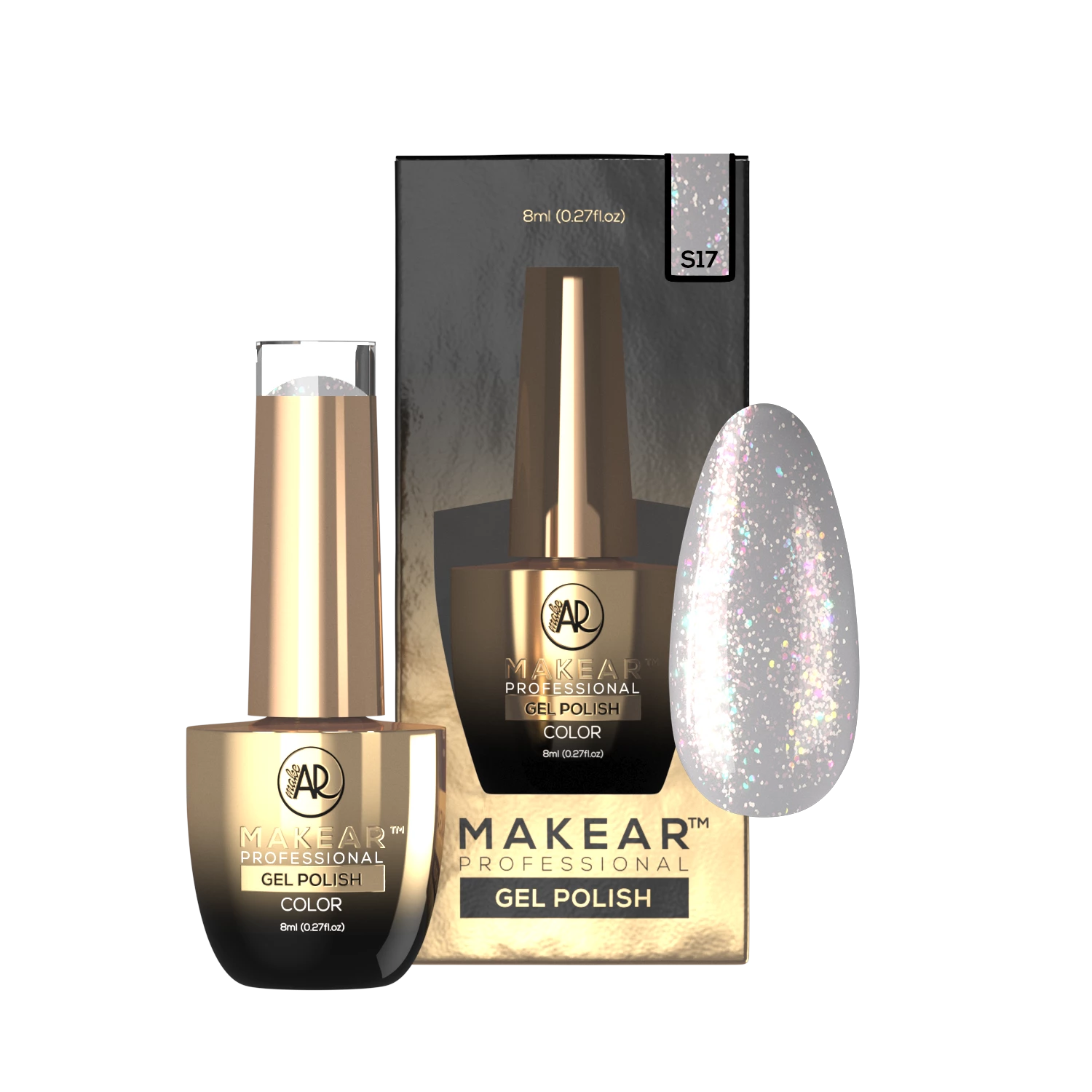 Makear lakier hybrydowy S17 Diamond - srebrna platyna z migoczącą iskrą, zdjęcie 4, 8 ml