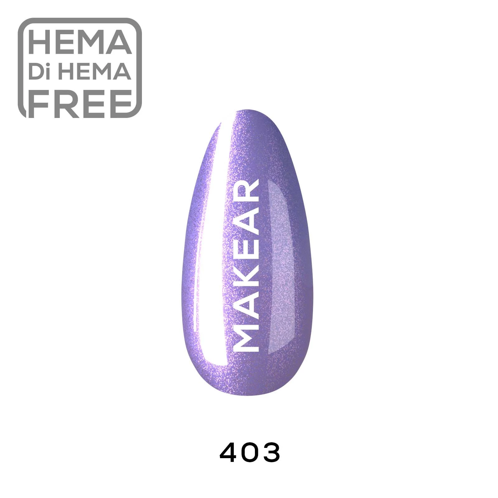 Makear 403 Glossy - swatch liliowego fioletu z opalizującym wielokolorowym flashem, 8 ml
