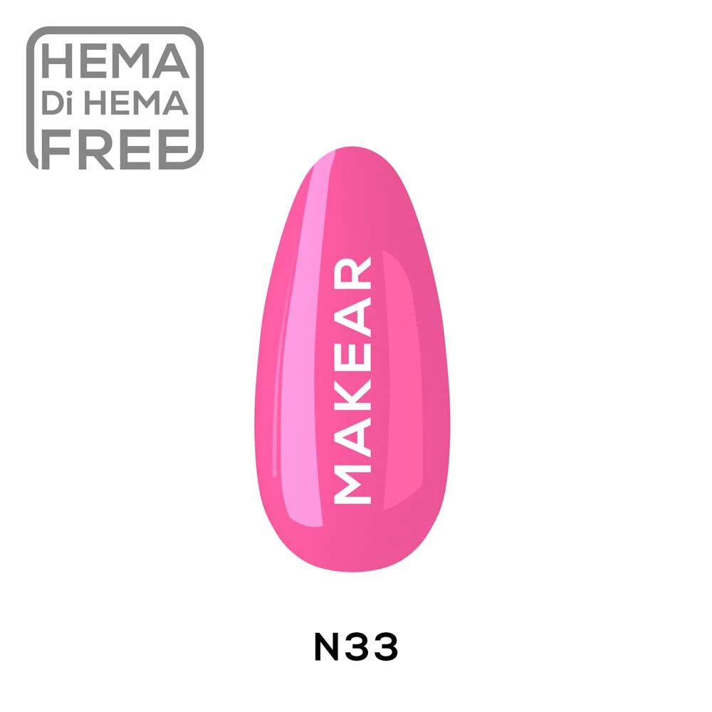 Makear N33 Neon lakier hybrydowy - swatch koloru neonowy bubblegum pink, cukierkowy róż, 8 ml