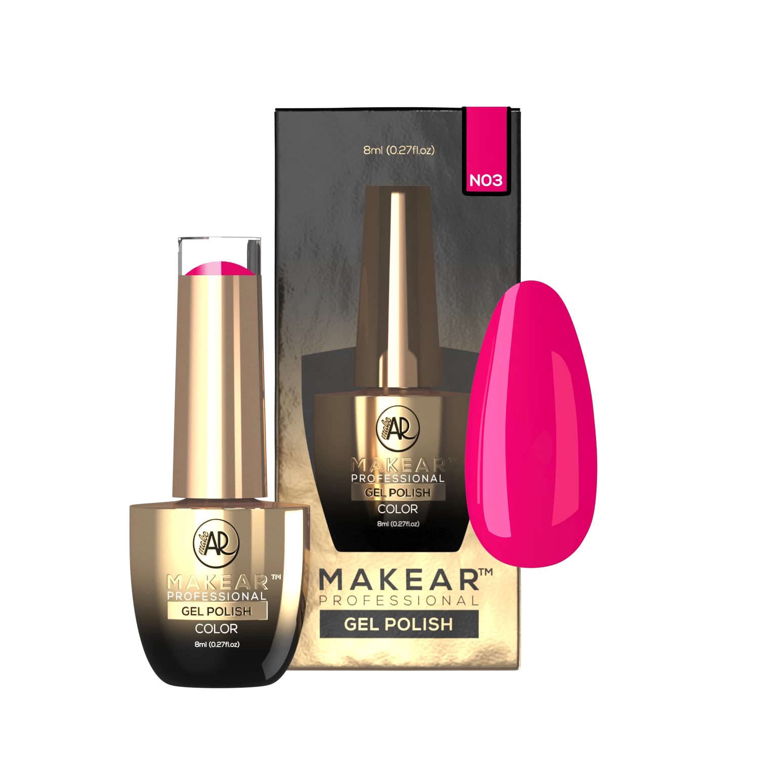 Makear N03 neon - gorący hot pink, intensywne krycie, zdjęcie 3, 8 ml