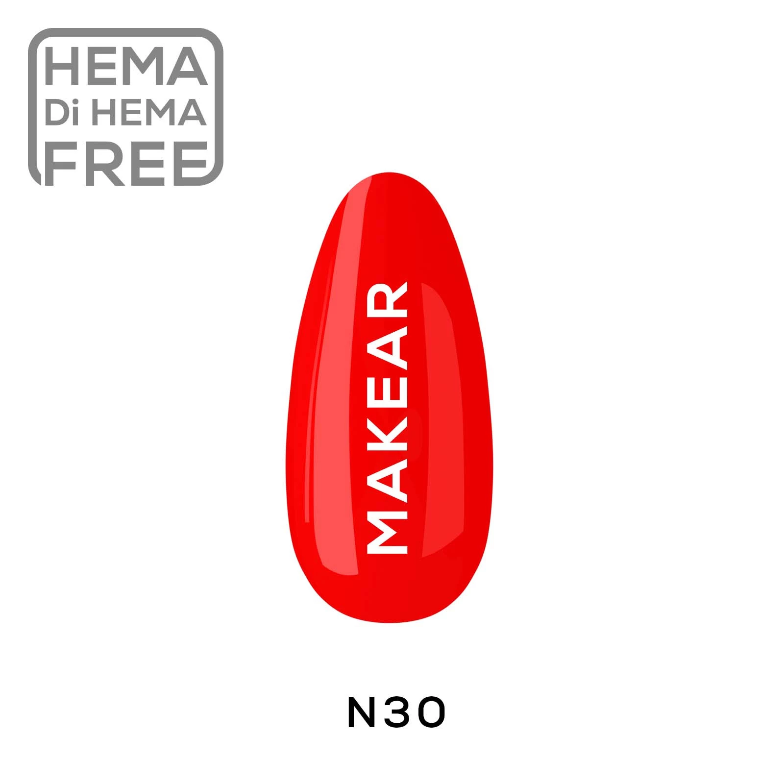 Makear lakier hybrydowy N30 czysta klasyczna neonowa czerwień - swatch koloru, neon 8 ml HEMA FREE