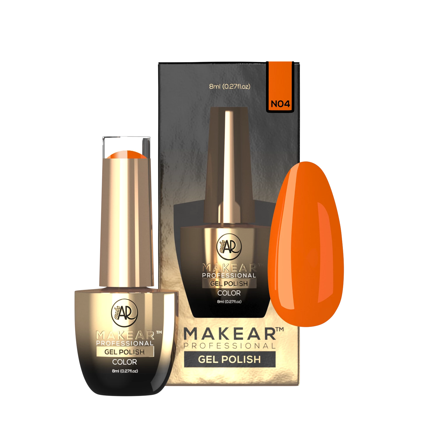 Makear lakier hybrydowy N04 czysty jaskrawy neonowy pomarańcz - swatch koloru, neon 8 ml HEMA FREE