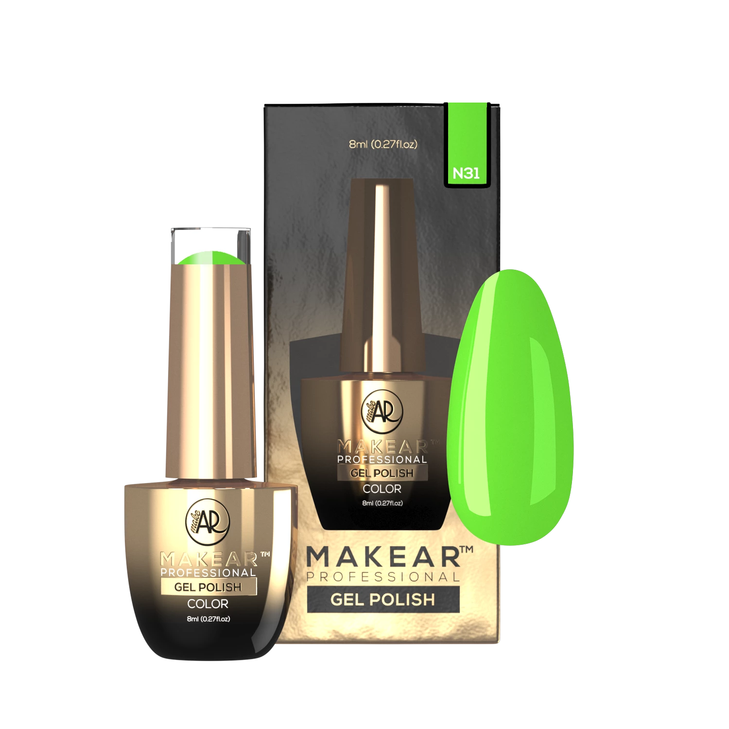Makear lakier hybrydowy N31 neonowa zieleń - zdjęcie 2, neon 8 ml