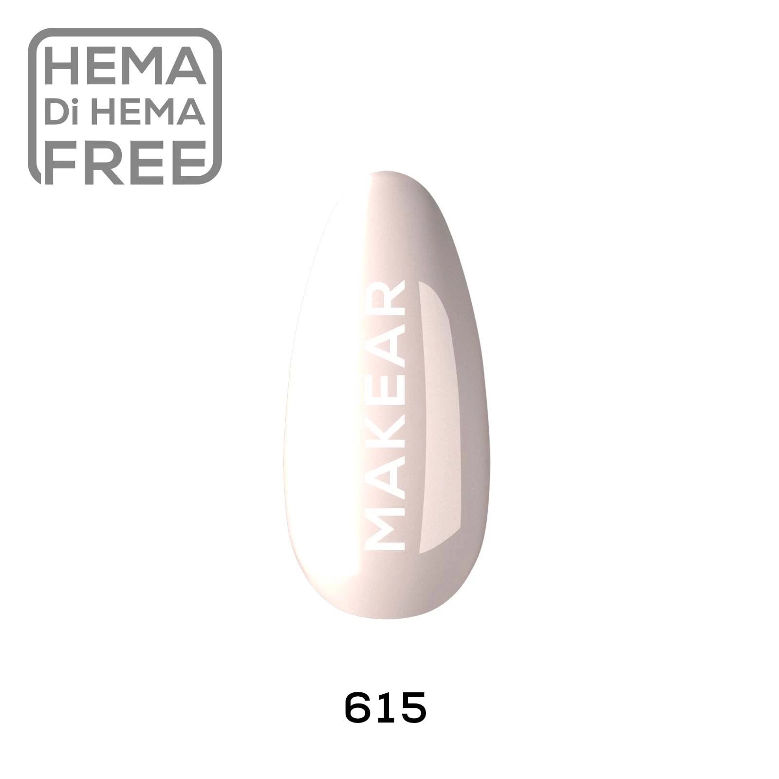 Swatch koloru lakier hybrydowy Makear nr 615 Lollipop - jasny kremowy beż wanilia, krem, 8 ml HEMA FREE