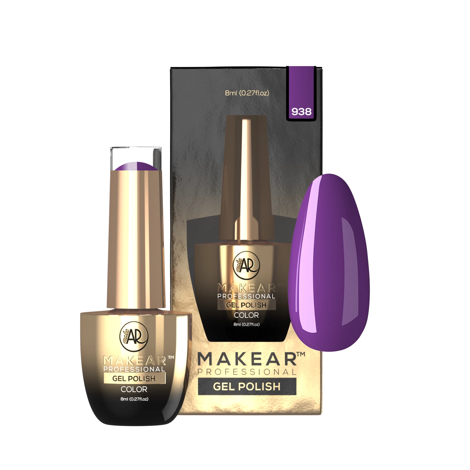 Makear lakier hybrydowy 938 Autumn - mocny nasycony fiolet purpura, pełne gładkie krycie, 8 ml