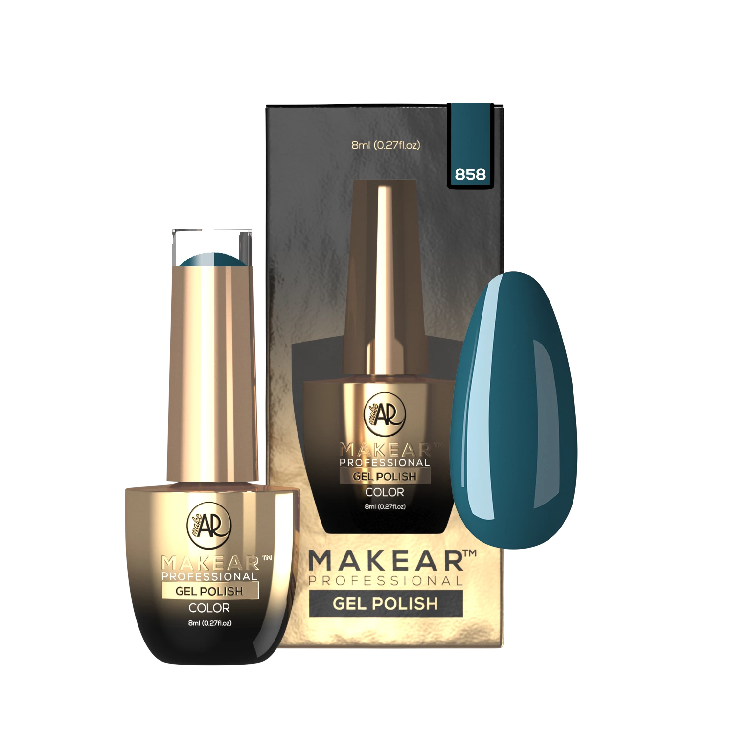 Makear lakier hybrydowy 858 Cold Lagoon morsko-zielony teal - zdjęcie produktu, 8 ml