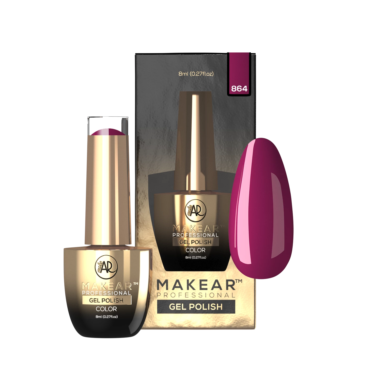 Makear lakier hybrydowy nr 864 Holly Red malinowa czerwień - swatch koloru