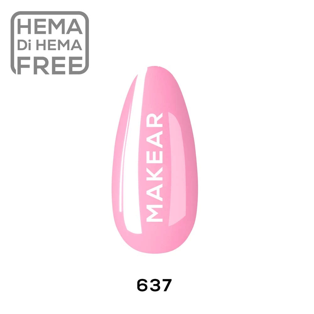 pastelowy gumballowy róż - swatch koloru, lakier hybrydowy Makear nr 637, 8 ml HEMA FREE
