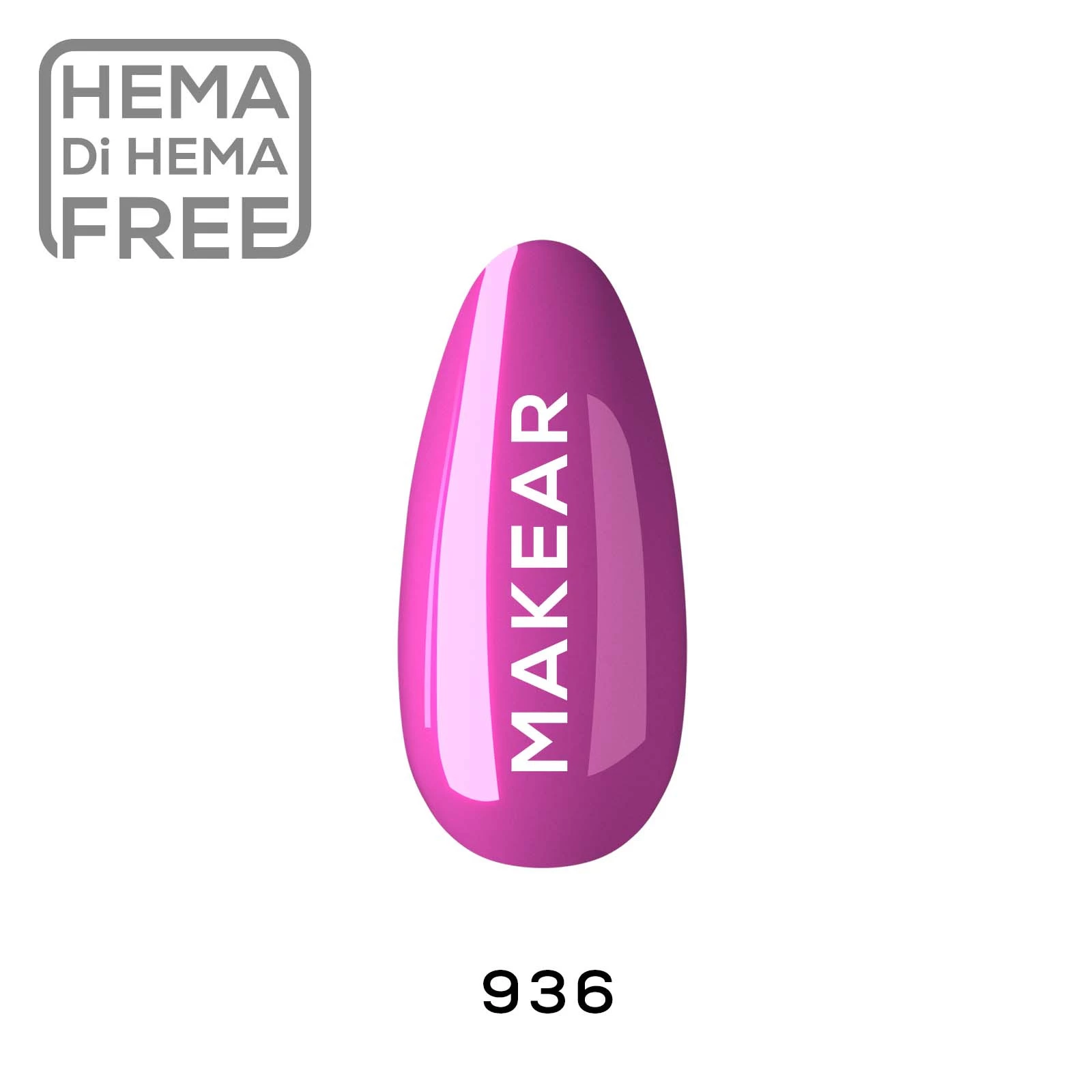 różowa fuksja, ciepły malinowy - swatch koloru, lakier hybrydowy Makear nr 936, 8 ml HEMA FREE