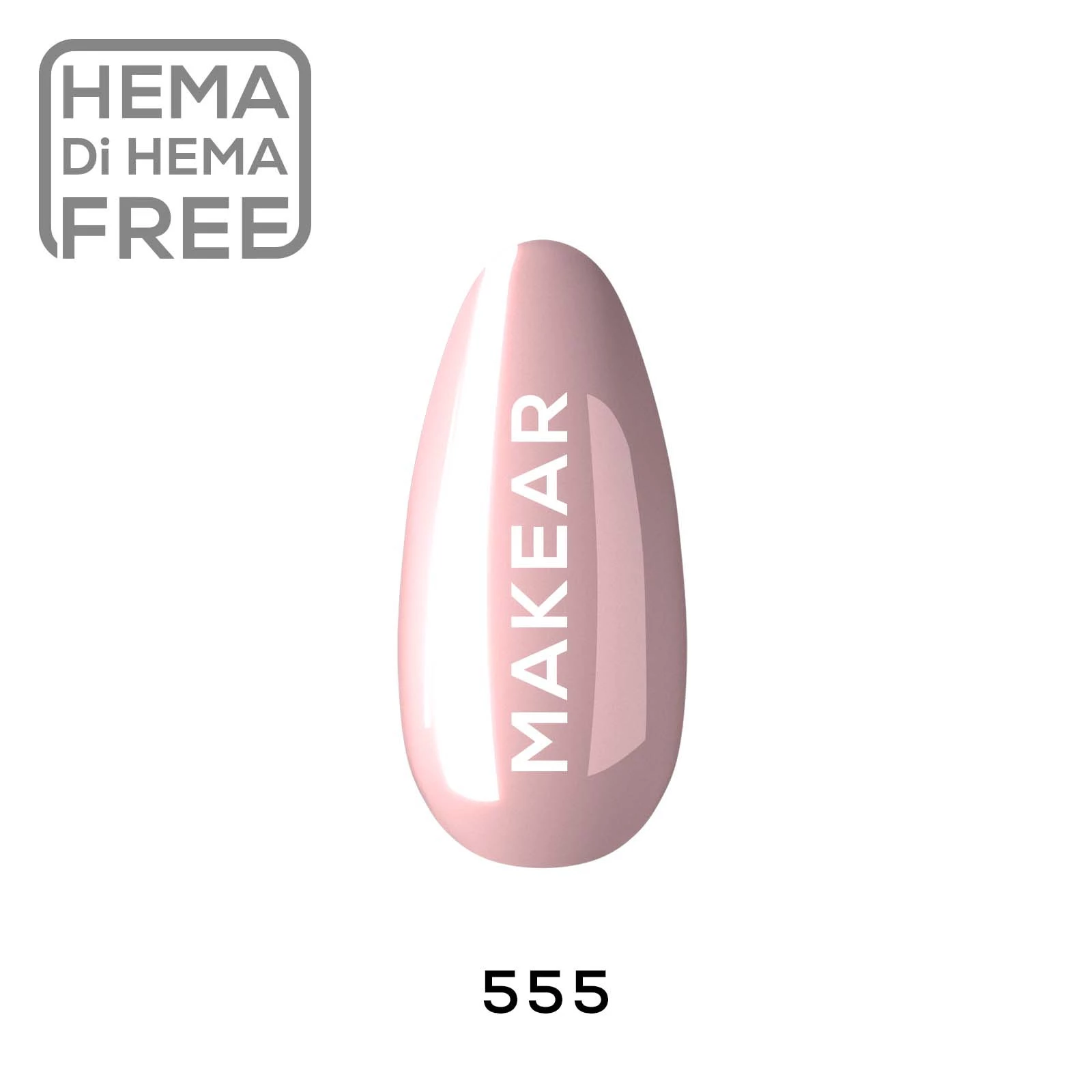Przygaszony pudrowy nude róż - lakier hybrydowy Makear nr 555, swatch koloru, 8 ml HEMA FREE