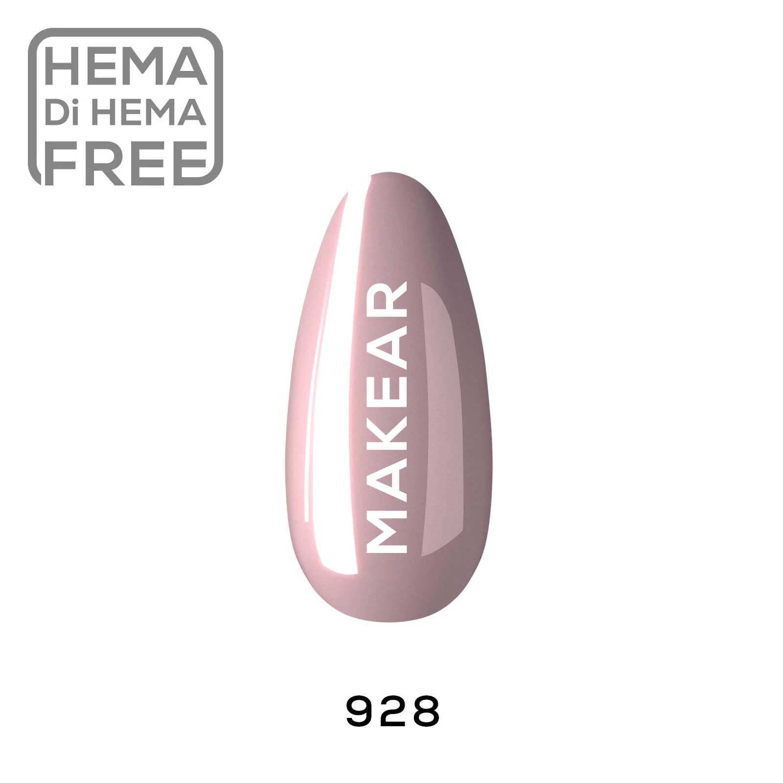 Różowy nude / mauve - lakier hybrydowy Makear nr 928, swatch koloru, 8 ml HEMA FREE