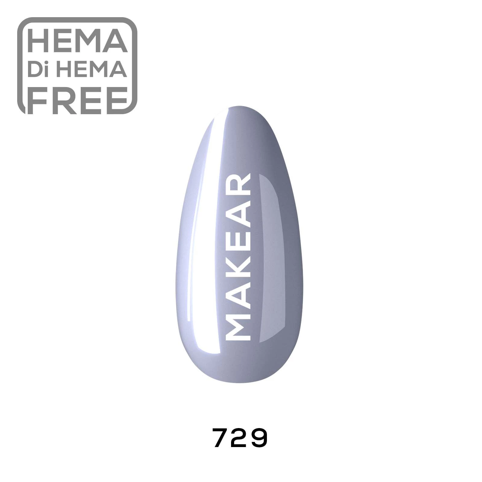 Makear lakier hybrydowy nr 729 chłodny szaro-błękitny denim - swatch koloru, 8 ml HEMA FREE