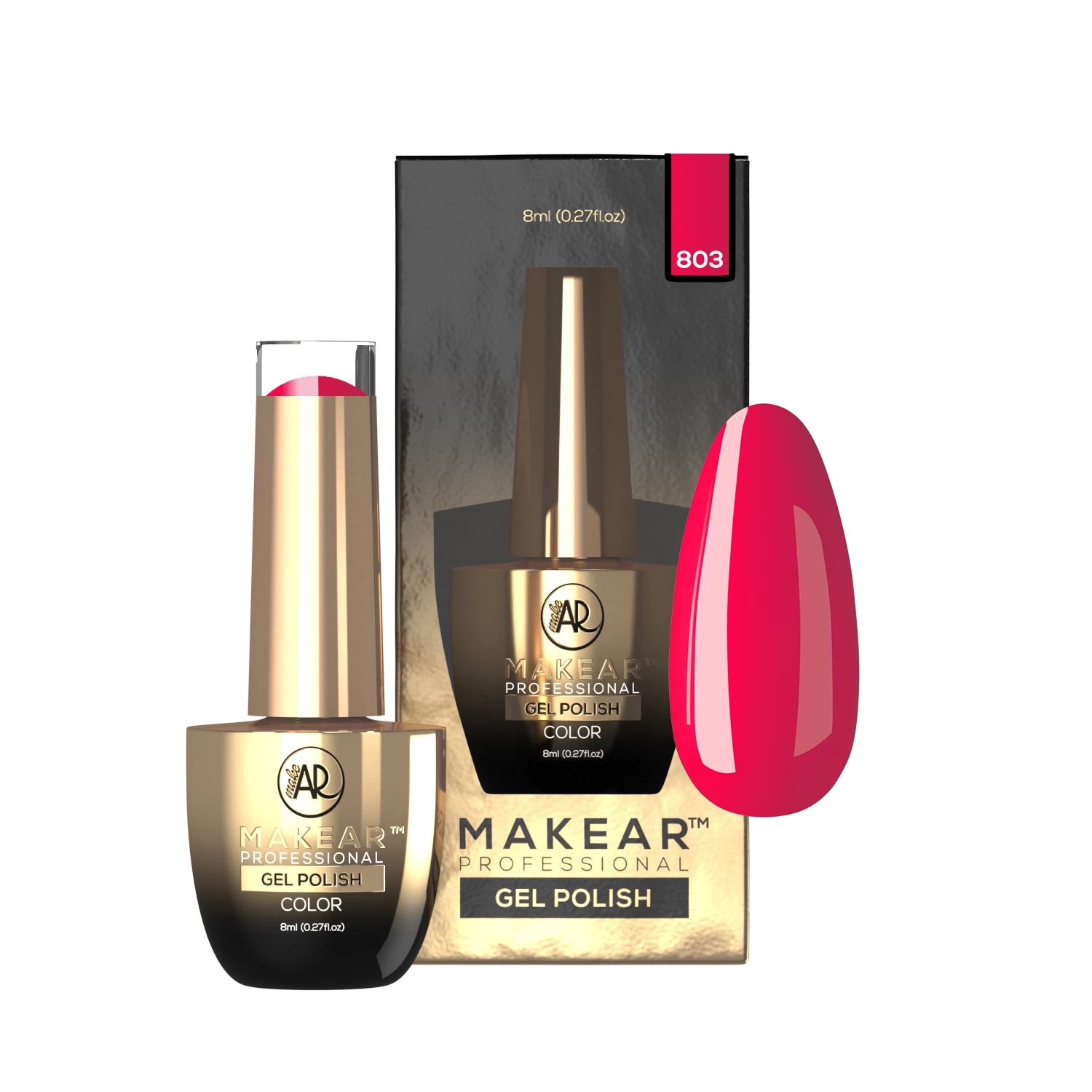 Makear lakier hybrydowy 803 Dzień Kobiet - swatch głębokiego malinowo-wiśniowego różu, 8 ml HEMA FREE