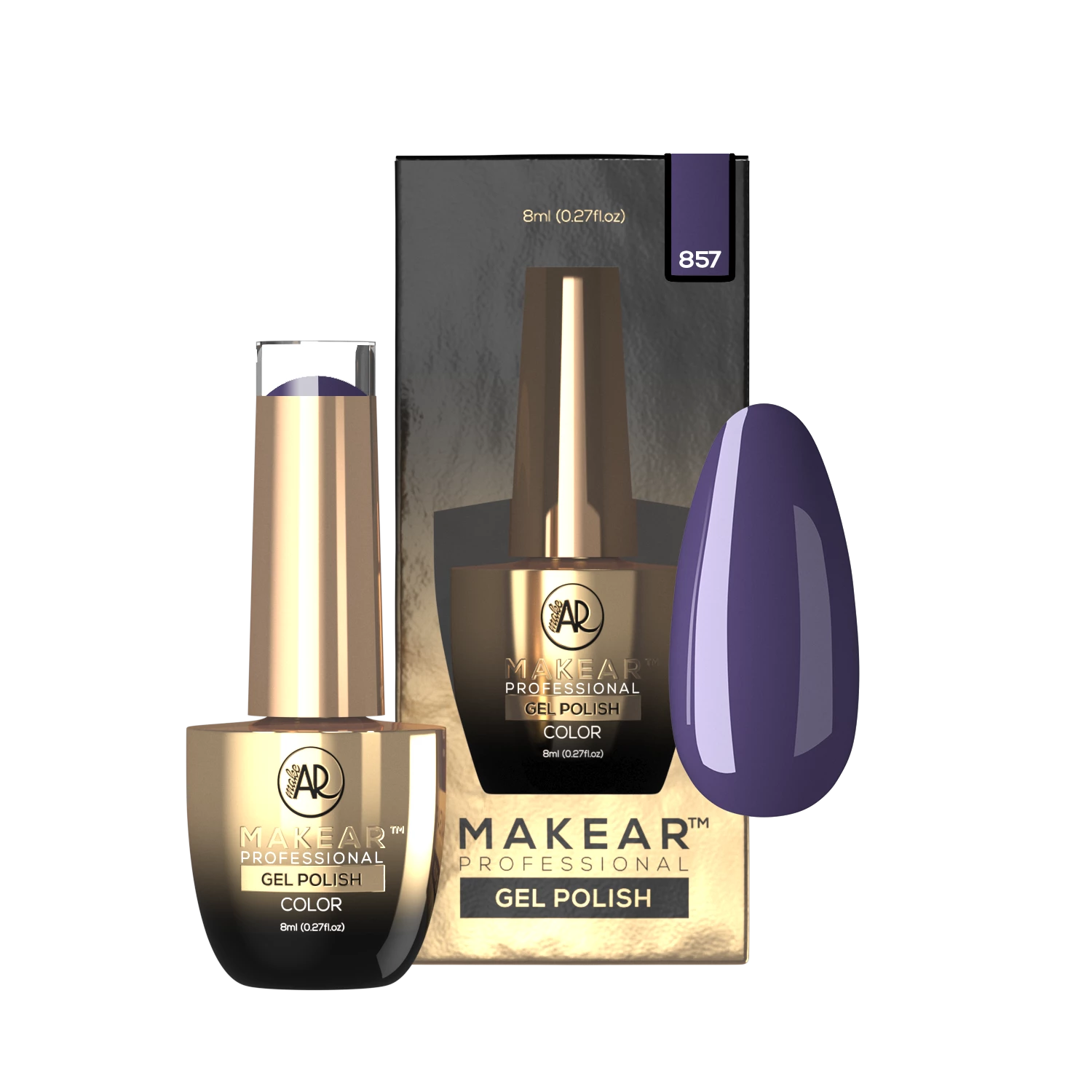 Makear lakier hybrydowy 857 Born in Storm przygaszony fiolet śliwka - swatch koloru, 8 ml HEMA FREE