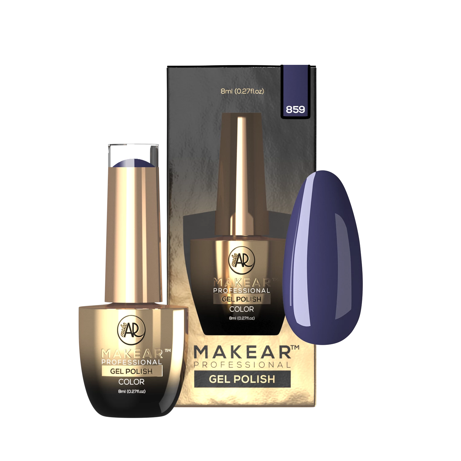 Makear lakier hybrydowy 859 ciemny szaroniebieski atramentowy - swatch koloru, 8 ml HEMA FREE