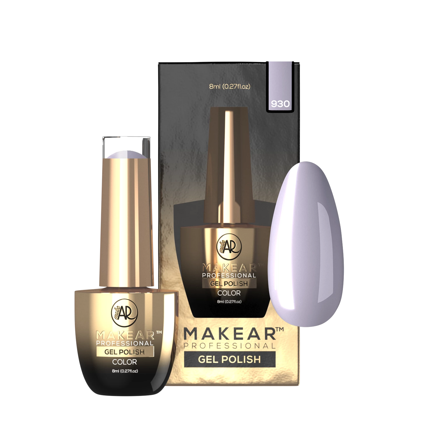 Makear lakier hybrydowy 930 jasny lawendowo-szary - swatch koloru, 8 ml HEMA FREE