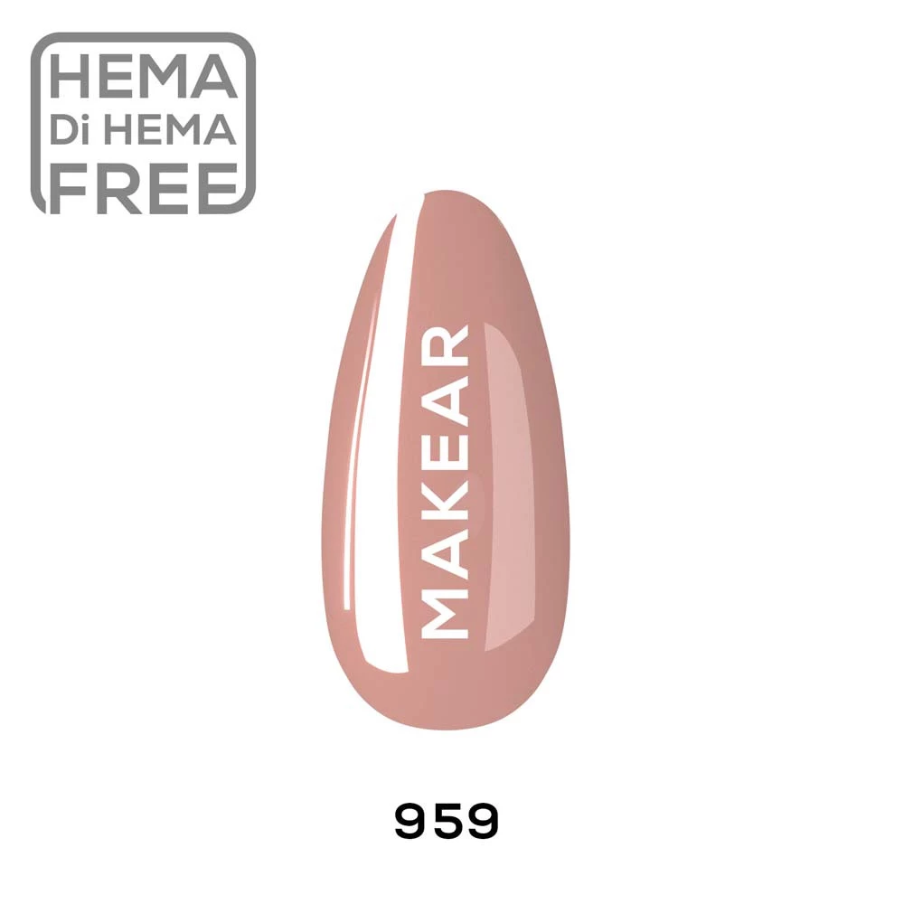 Makear lakier hybrydowy 959 Friday nude cielisty różowo-beżowy - swatch koloru, 8 ml HEMA FREE