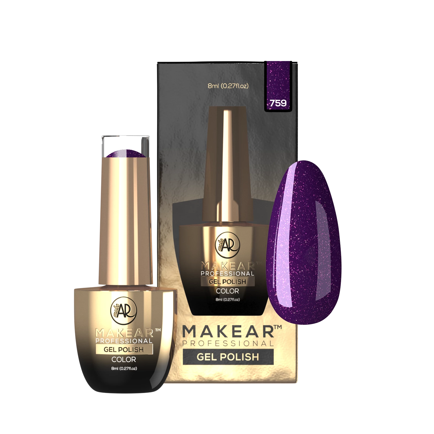 Makear lakier hybrydowy 759 Glamour chłodny fiolet z drobnym pyłem - zdjęcie produktu, 8 ml