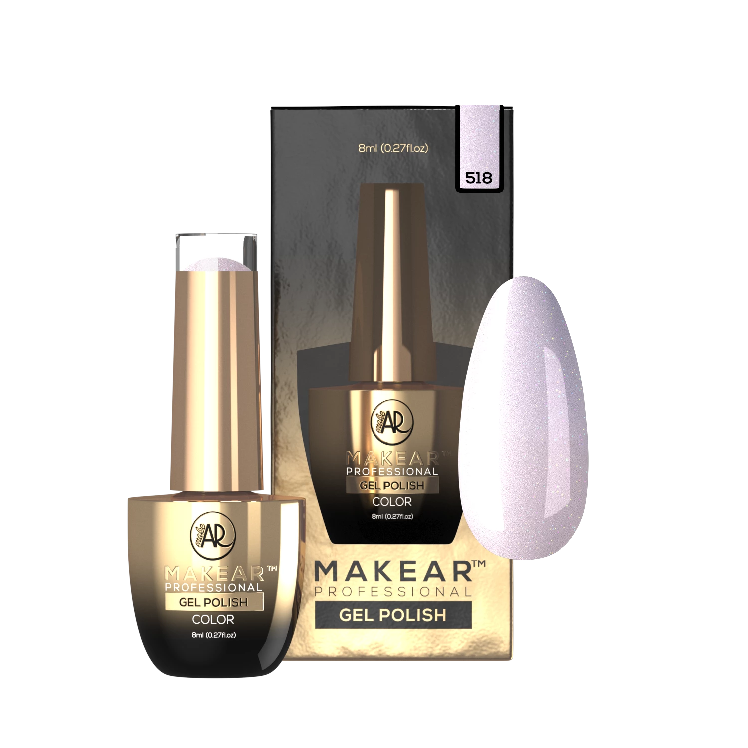 Makear lakier hybrydowy 518 Lollipop mleczny pastelowy nude z subtelnym brokatem - zdjęcie 2, 8 ml