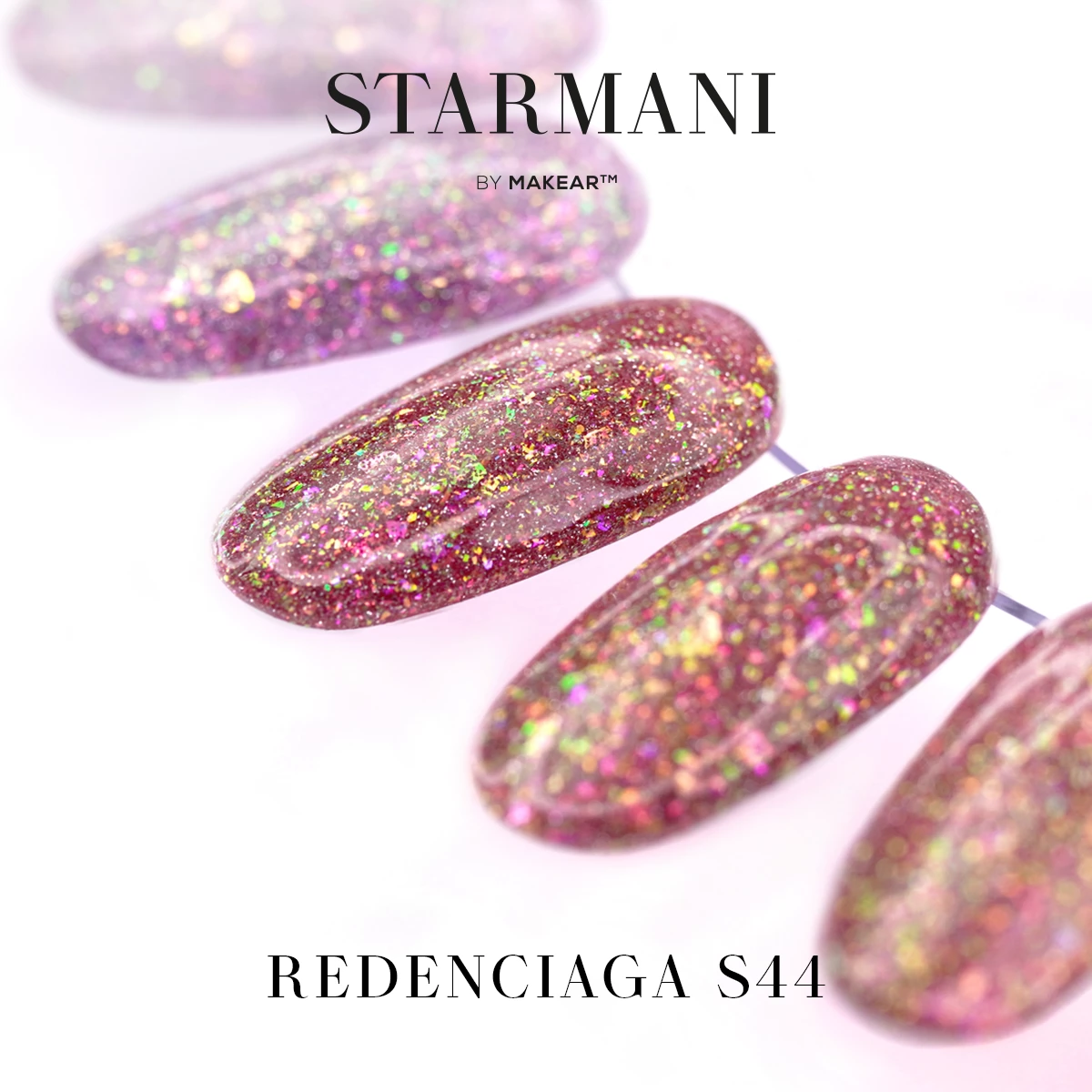 Makear S44 Redenciaga lakier hybrydowy STARMANI - srebrno-różowa holo folia mieniąca się na paznokciach, 8 ml