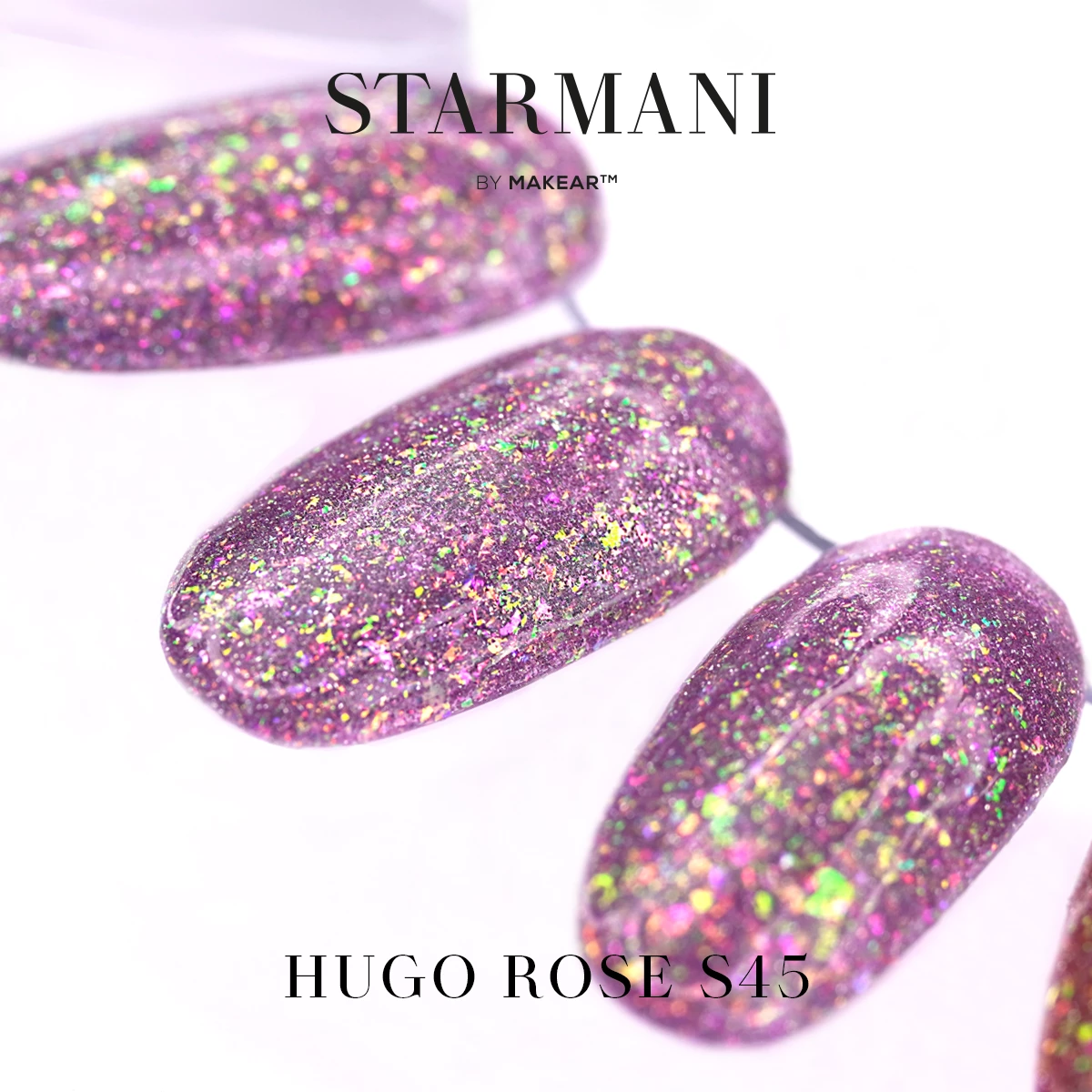 Makear S45 Hugo Rose lakier hybrydowy STARMANI - srebrna holograficzna folia rozszczepiająca światło na paznokciach, 8 ml