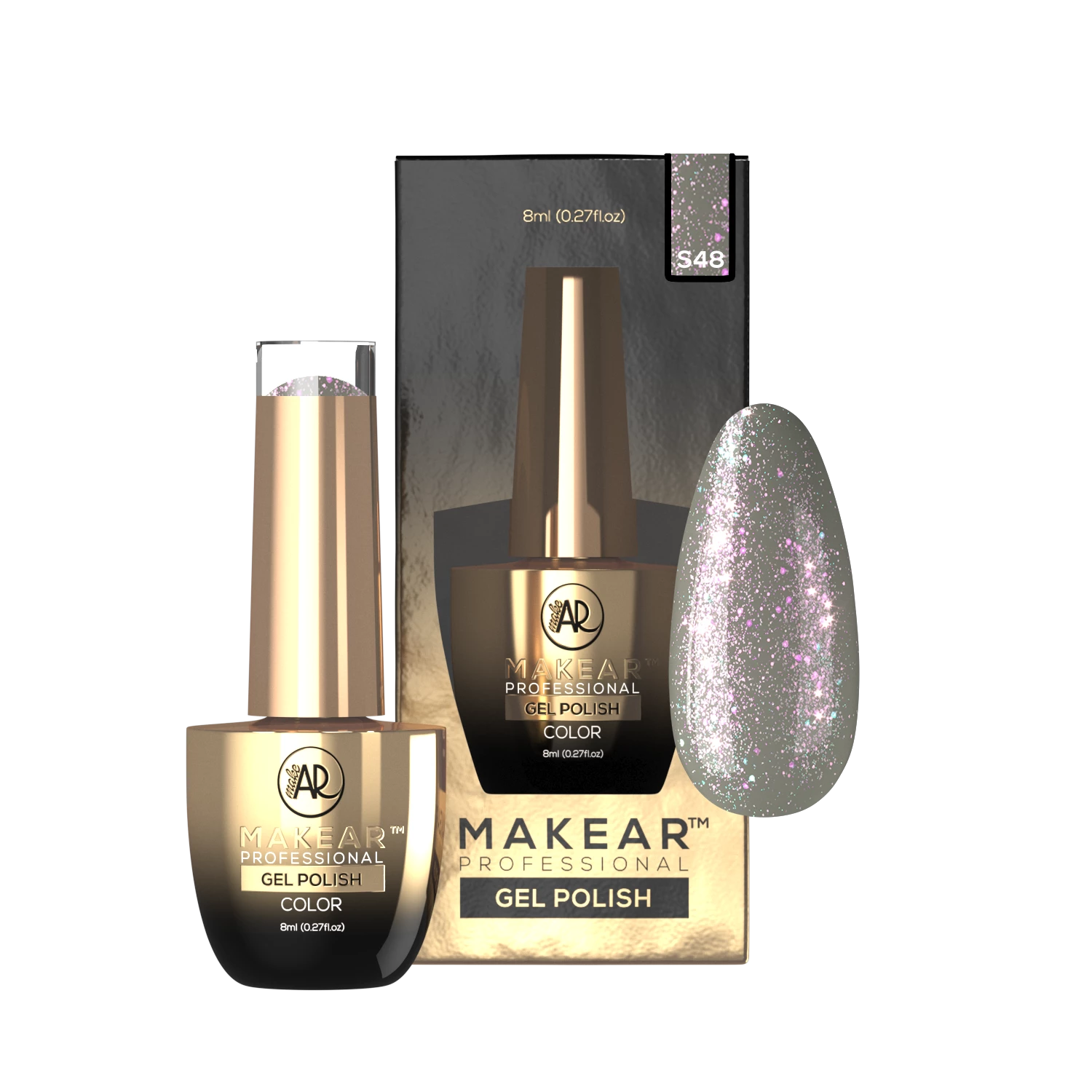 Makear S48 Shinel lakier hybrydowy holo - różowo-liliowy flash pod światłem, 8 ml