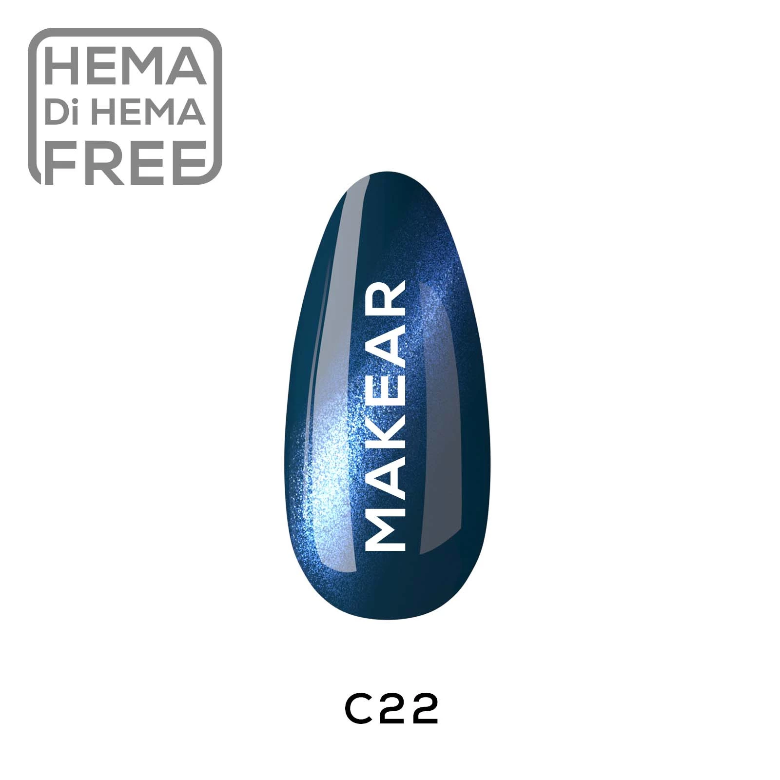 Makear lakier hybrydowy C22 Cat Eye ciemny morsko-granatowy z niebieską smugą - swatch koloru, 8 ml HEMA FREE