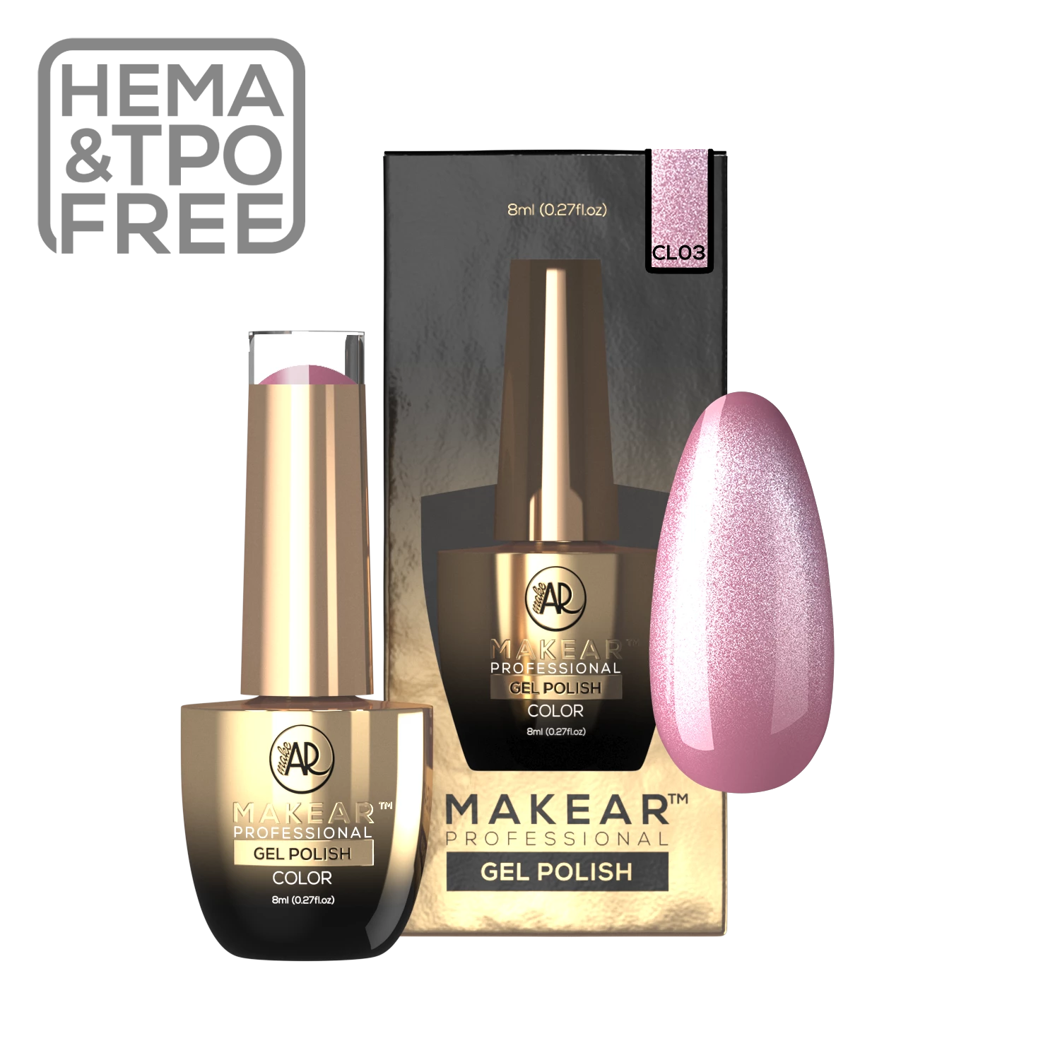 Lakier hybrydowy Makear CL03 Vegas Casino, różowo-mauve packshot buteleczki, 8 ml