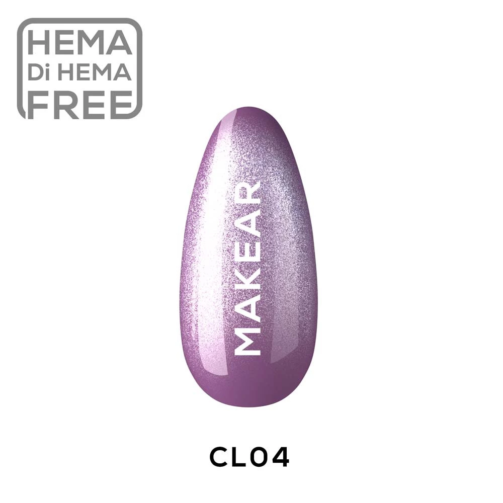 Lakier hybrydowy Makear CL04 Paris Midnight, liliowo-fioletowy z efektem cat eye, swatch koloru 8 ml HEMA FREE