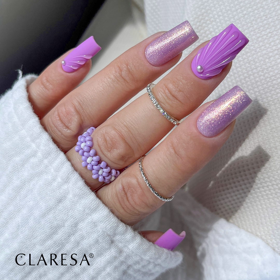 Stylizacja paznokci Claresa Tropical Escape 4 - fioletowy brokat ze zdobieniem 3D