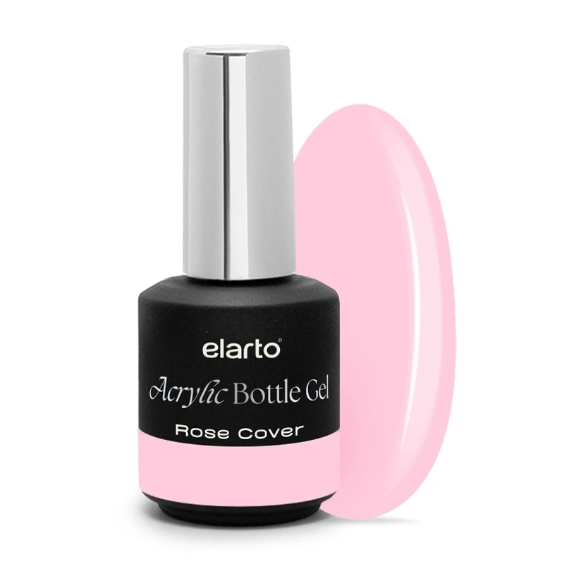 Acrylic Bottle Gel Rose Cover 15 ml - akrylożel w butelce z aplikatorem i owalny swatch kryjącego różu