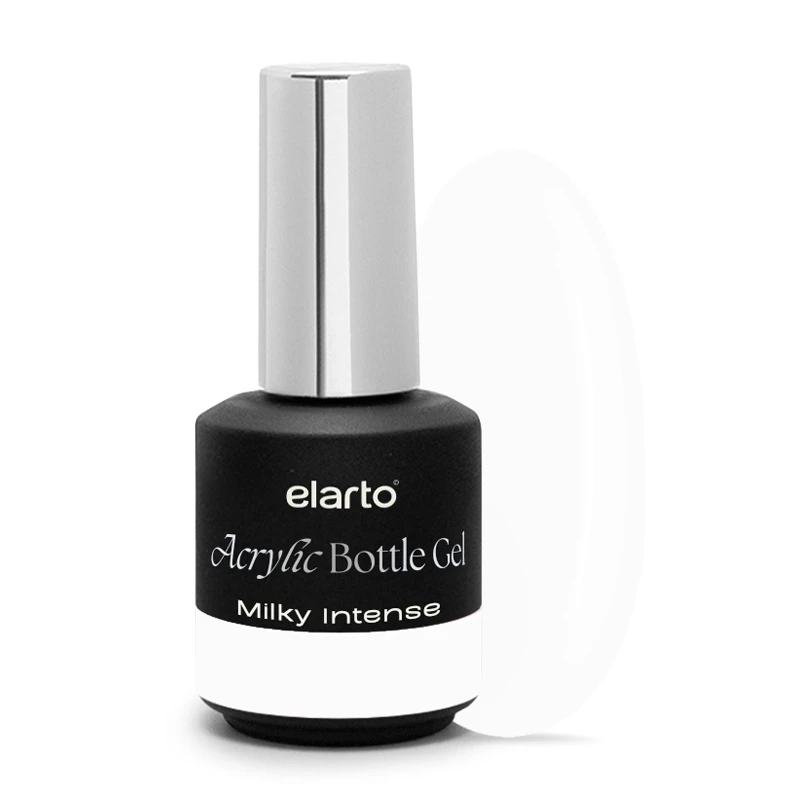 Acrylic Bottle Gel Milky Intense 15 ml - akrylożel w butelce z aplikatorem i owalny swatch mlecznej bieli