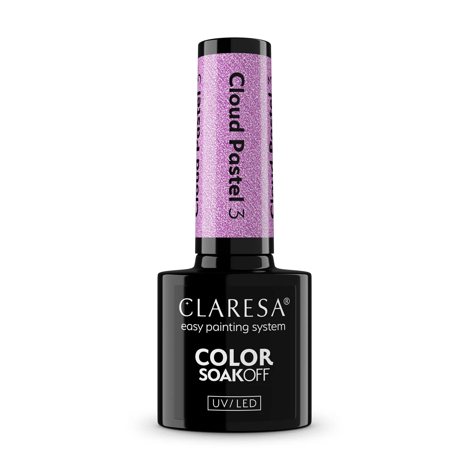Butelka lakieru hybrydowego Claresa Cloud Pastel 3 w pastelowym liliowym odcieniu z perłowym połyskiem