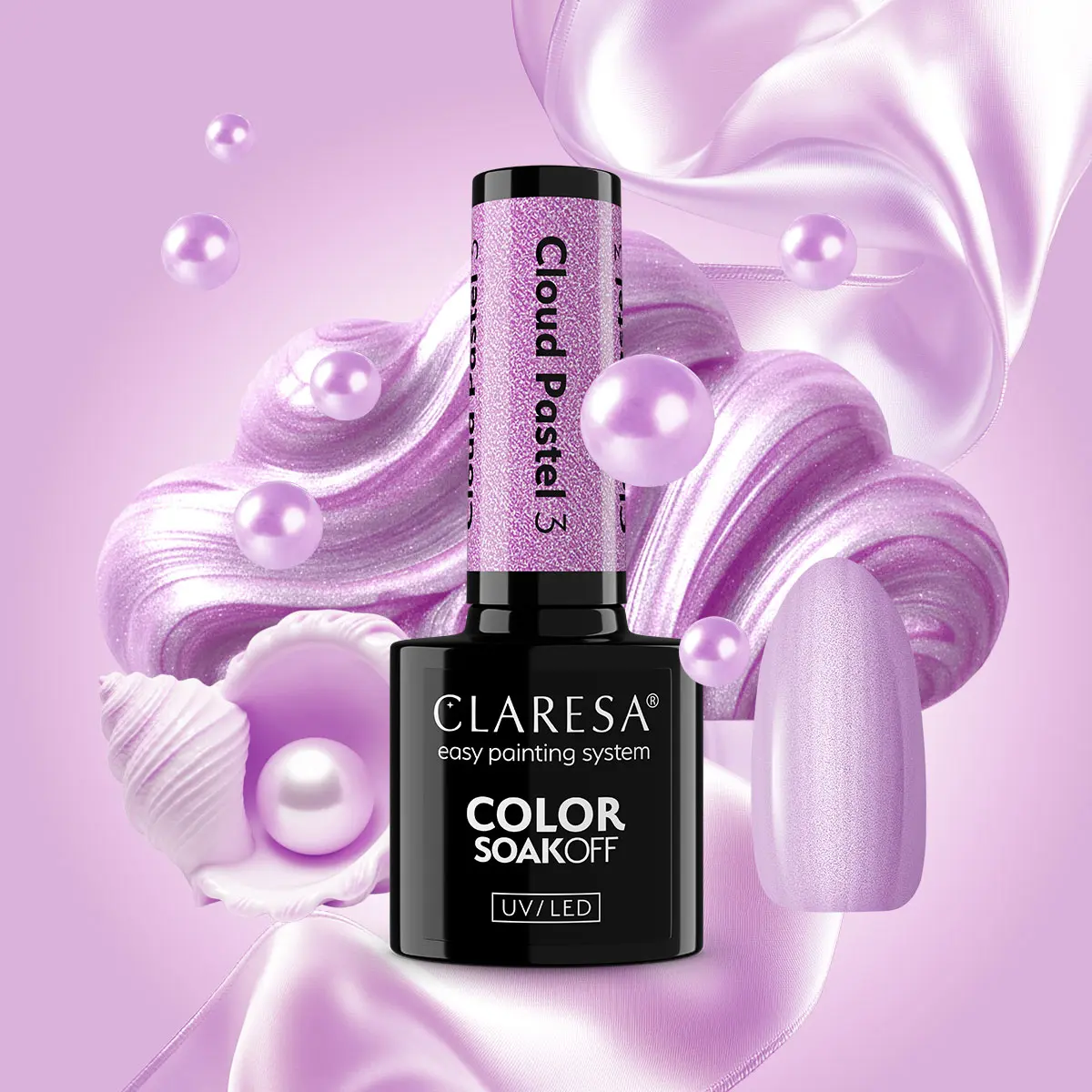 Claresa Cloud Pastel 3 – perłowy liliowy odcień w stylizacji z perłami