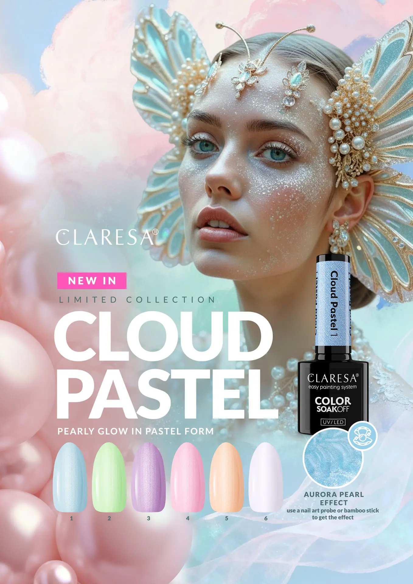 Claresa Cloud Pastel 4 – makro tekstury perłowego różowego lakieru na pędzelku