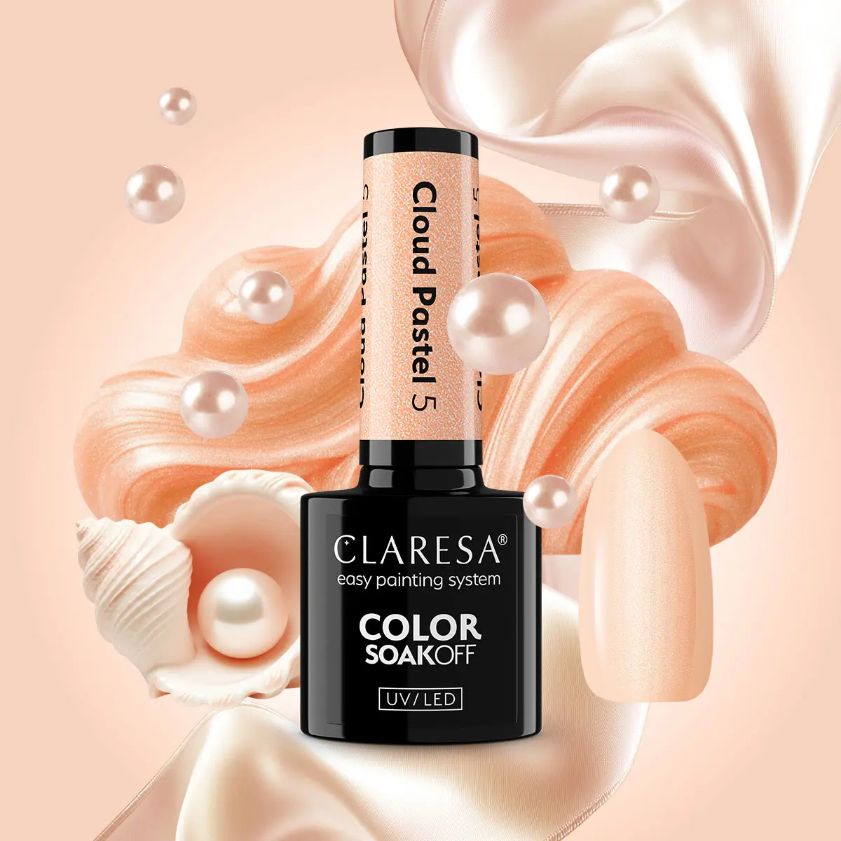 Claresa Cloud Pastel 5 – perłowy brzoskwiniowy odcień w stylizacji z perłami
