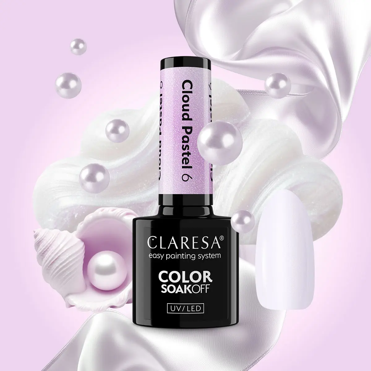 Butelka lakieru hybrydowego Claresa Cloud Pastel 6 w mleczno-liliowej perłowej bieli