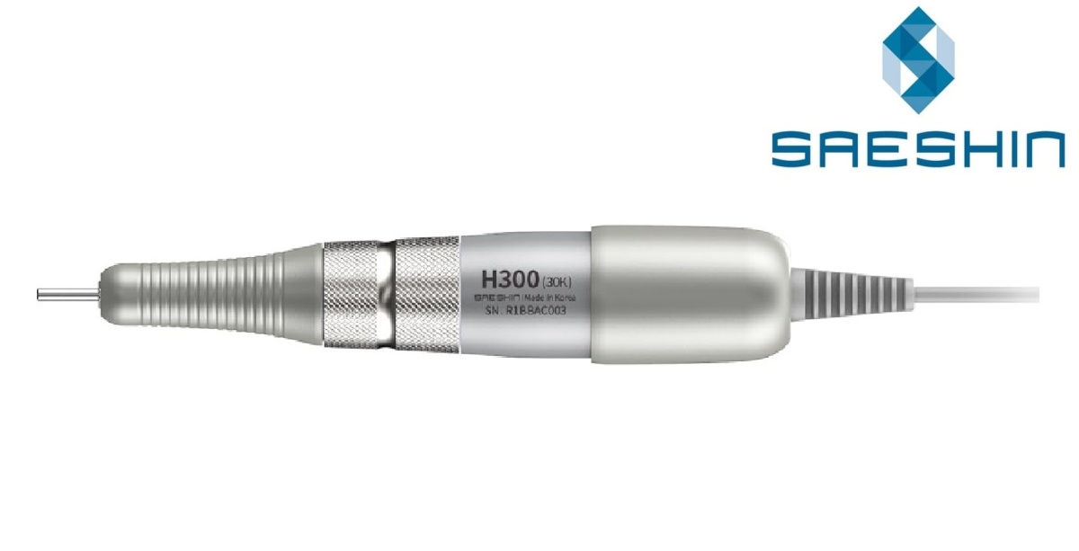 Srebrna rączka H300 do frezarki Saeshin Brillian B210 z mikrosilnikiem szczotkowym, 30 000 obr/min, frez Ø 2,35 mm