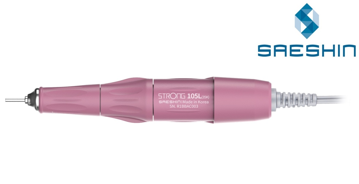 Rączka Saeshin 105L PINK do frezarek STRONG - różowa, mikrosilnik szczotkowy, 35 000 obr/min, głowica TWIST-LOCK na frez Ø 2,35 mm