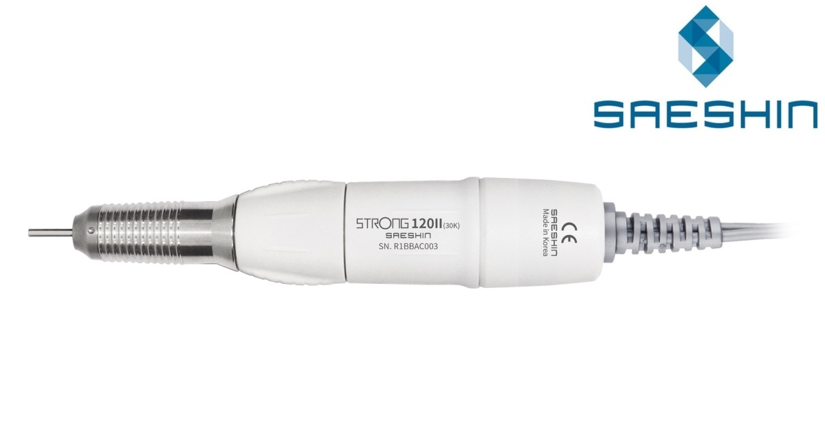 Rączka Saeshin 120II WHITE do frezarek STRONG - biała, lekka 163 g, mikrosilnik szczotkowy, 30 000 obr/min, głowica TWIST-LOCK