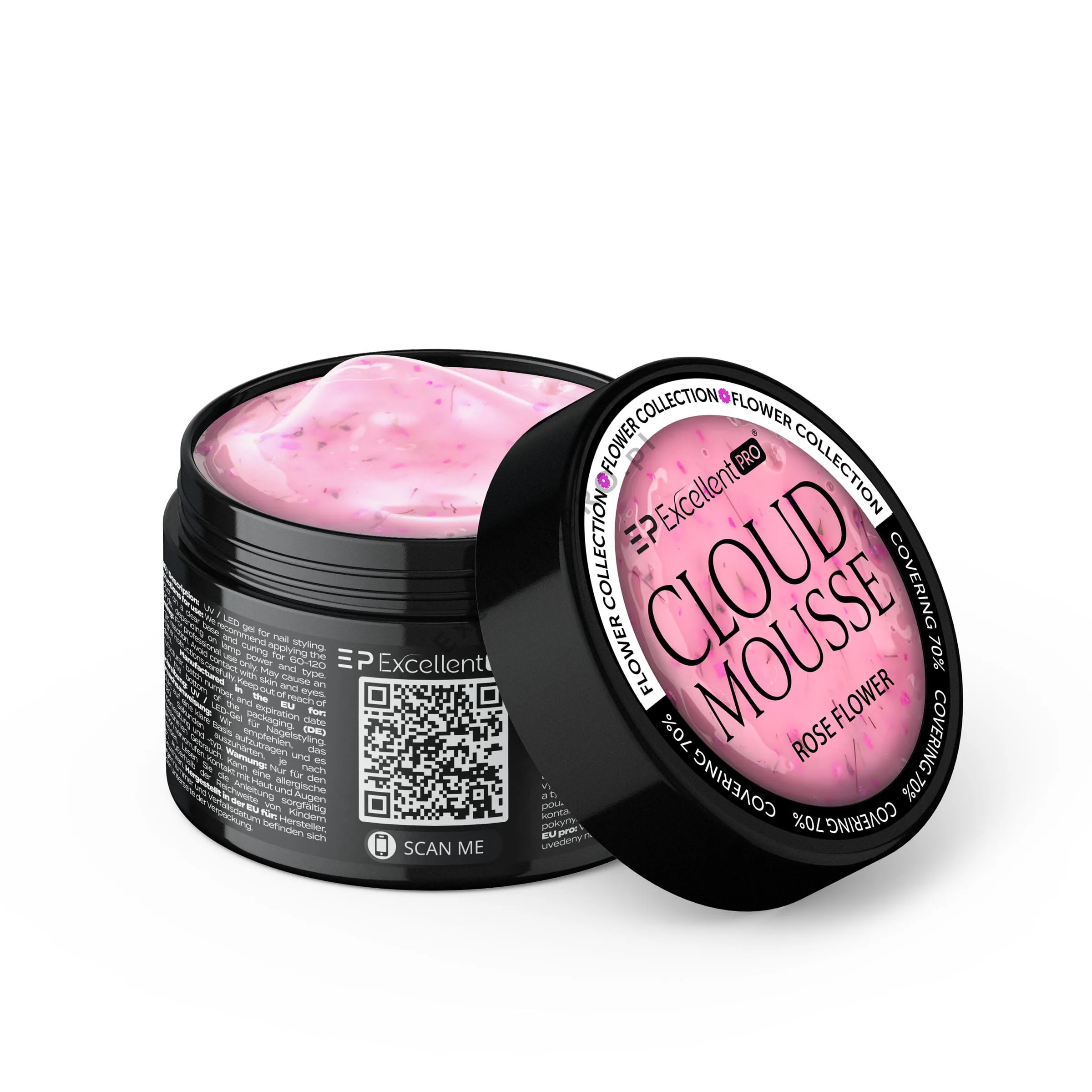 Excellent PRO Cloud Mousse Rose Flower 15g - budujacy zel jasnorozowy z suszonymi kwiatkami, krycie 70%