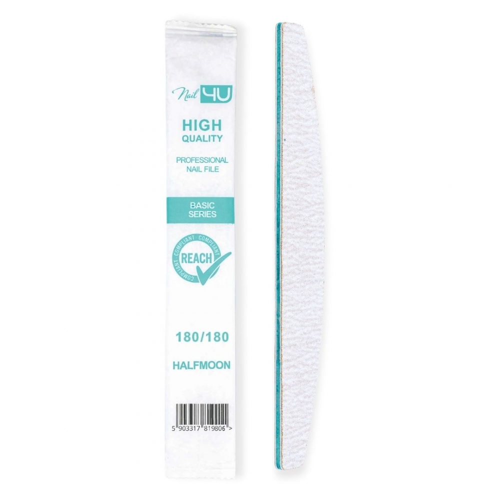 Pilnik Nail4U łódka 180/180 obok papierowego opakowania - zestaw 100 szt