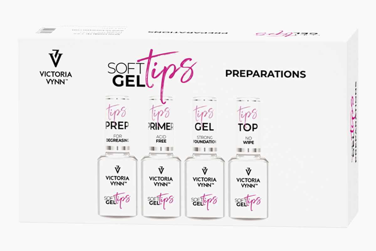 Victoria Vynn Soft Gel Tips Preparations, pudełko z czterema preparatami