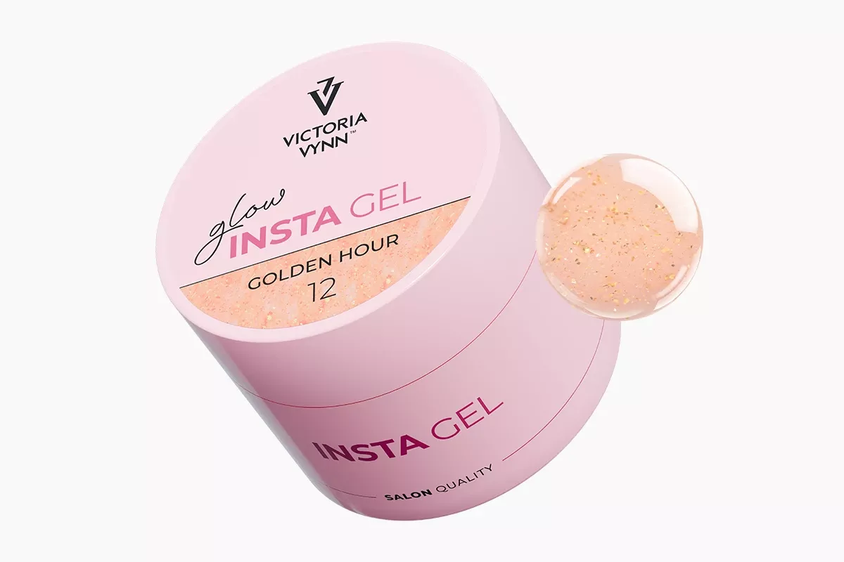 Victoria Vynn INSTA GEL 12 Golden Hour 40 ml - słoiczek żelu budującego z kroplą brzoskwiniowego żelu ze złotymi drobinkami